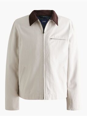 J. Crew Men’s Cream Zip-Front Barn Jacket with Brown Cord Collar
